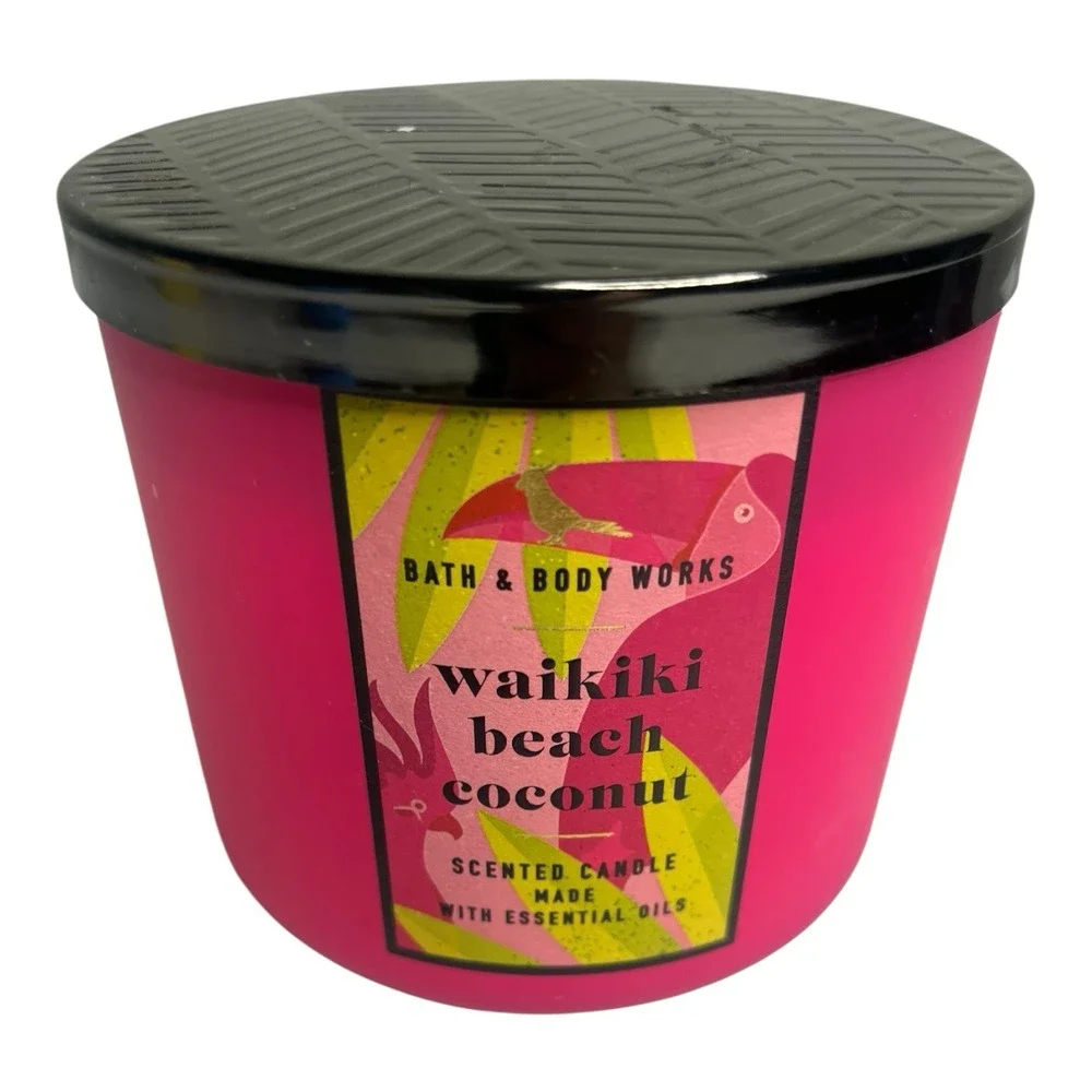 Bath & Body Works Waikiki Beach Coconut 3 Wick Scented Candle  14.5 oz w/ lid